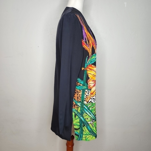 Diane Gilman Black Silk Floral Button Down Tunic Top Size Small - Picture 3 of 10